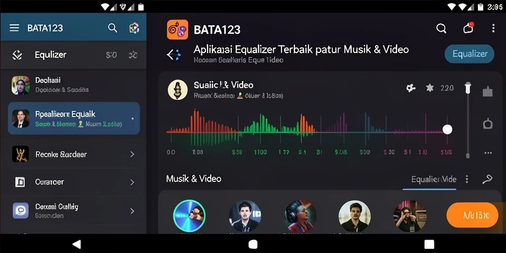 Antarmuka BATA123 dengan pengaturan Equalizer yang menarik.