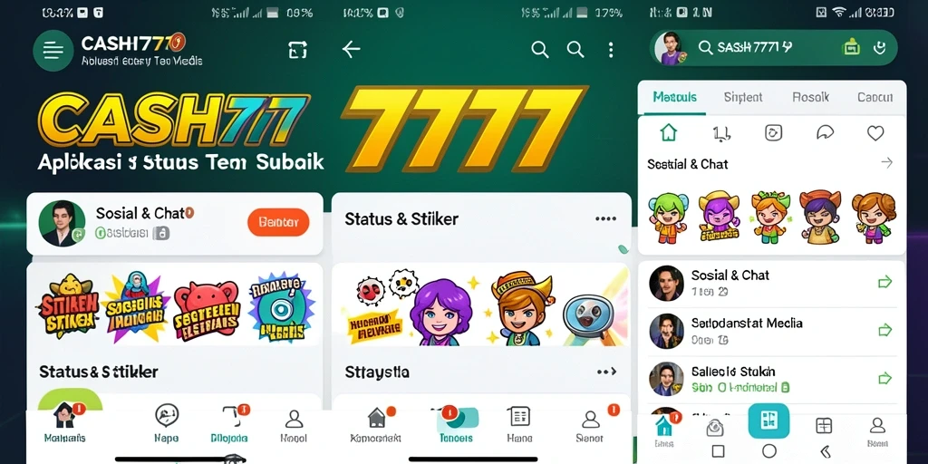 Antarmuka CASH777 dengan pilihan status dan stiker yang menarik.