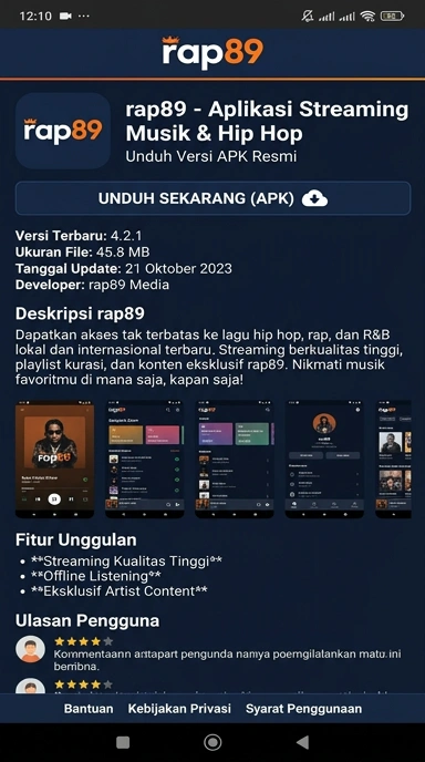 Tampilan halaman APK rap89