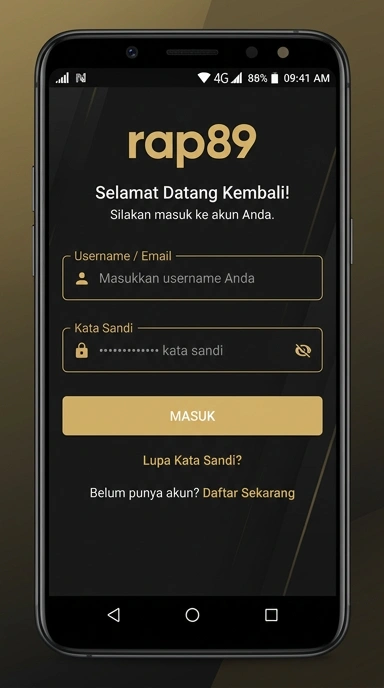 Tampilan halaman login rap89